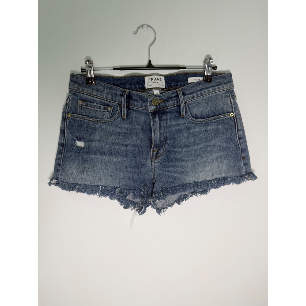 FRAME Denim Le Cutoff Blue‎ Distressed Frayed Raw Hem Jean Shorts Womens Size 27